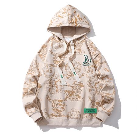 春秋爆款满印绣花宽版连帽卫衣男女美式街头嘻哈潮流时尚长袖卫衣 男装批发