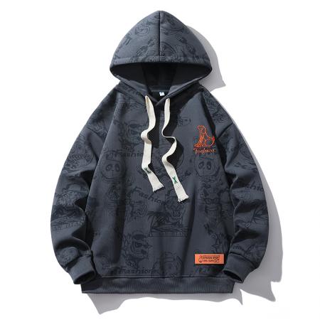 春秋爆款满印绣花宽版连帽卫衣男女美式街头嘻哈潮流时尚长袖卫衣 男装批发
