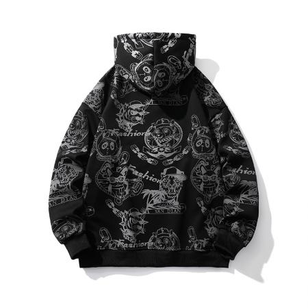 春秋爆款满印绣花宽版连帽卫衣男女美式街头嘻哈潮流时尚长袖卫衣 男装批发