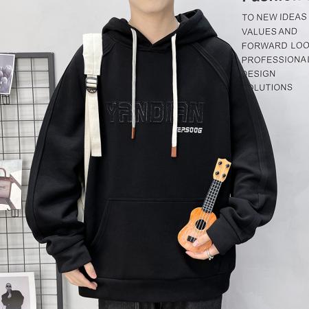 秋季重磅棉质连帽立体刺绣卫衣男美式复古国潮简约休闲高级感长袖上衣 男装批发