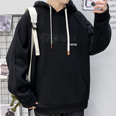 秋季重磅棉质连帽立体刺绣卫衣男美式复古国潮简约休闲高级感长袖上衣 男装批发