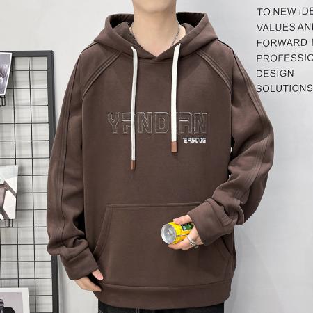 秋季重磅棉质连帽立体刺绣卫衣男美式复古国潮简约休闲高级感长袖上衣 男装批发