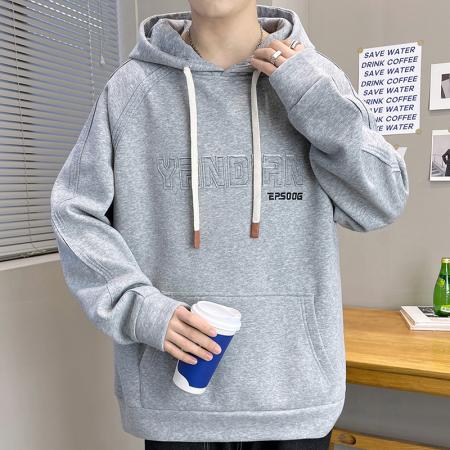 秋季重磅棉质连帽立体刺绣卫衣男美式复古国潮简约休闲高级感长袖上衣 男装批发