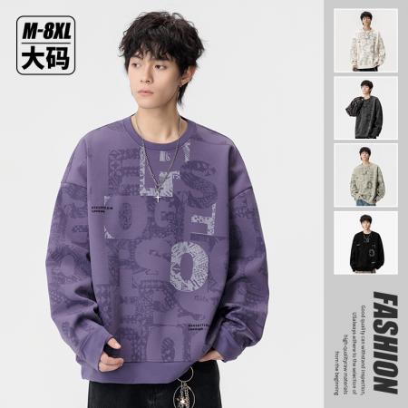 潮流大码迪桑罗纹字母满印卫衣 男装批发