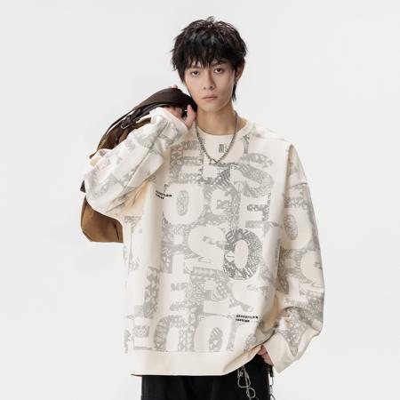 潮流大码迪桑罗纹字母满印卫衣 男装批发