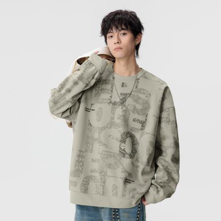 潮流大码迪桑罗纹字母满印卫衣 男装批发