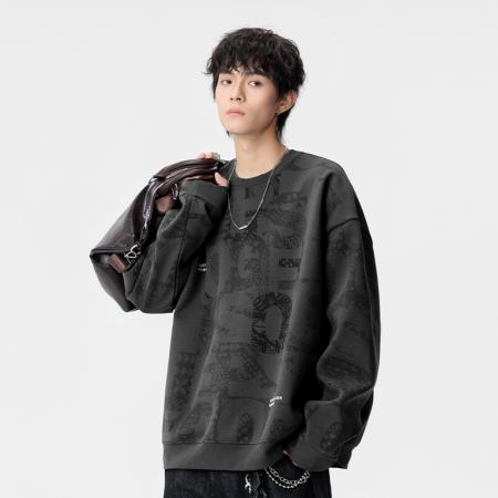 潮流大码迪桑罗纹字母满印卫衣 男装批发