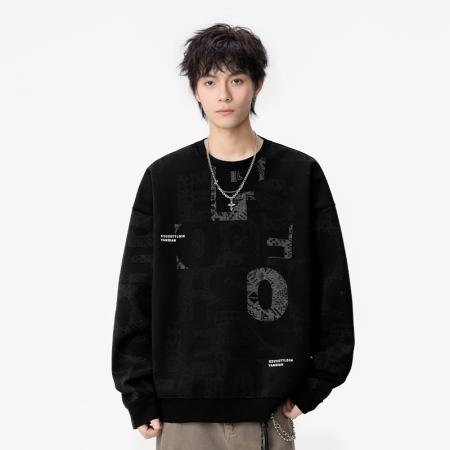 潮流大码迪桑罗纹字母满印卫衣 男装批发