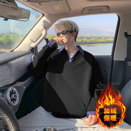 潮流大码迪桑罗纹拼色POLO衫V领卫衣 男装批发