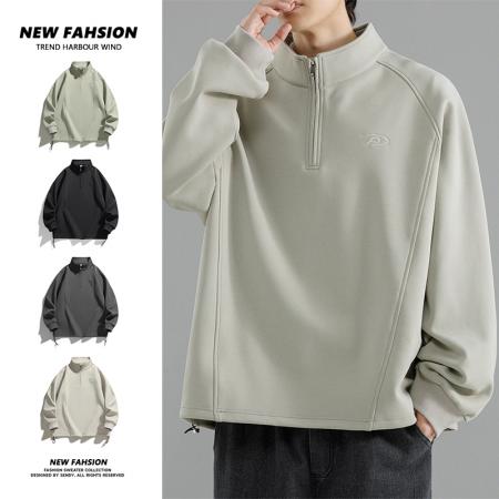 重磅大码高领半开胸拉链休闲卫衣 男装批发