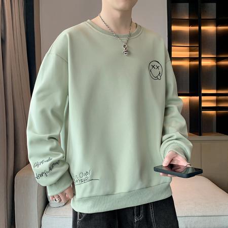 大码重磅笑脸绣花圆领卫衣男设计感小众 男装批发