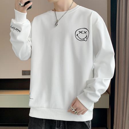 大码重磅笑脸绣花圆领卫衣男设计感小众 男装批发