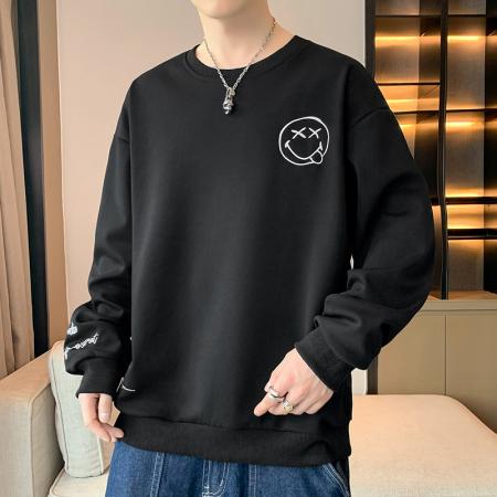 大码重磅笑脸绣花圆领卫衣男设计感小众 男装批发