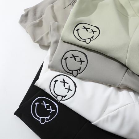 大码重磅笑脸绣花圆领卫衣男设计感小众 男装批发