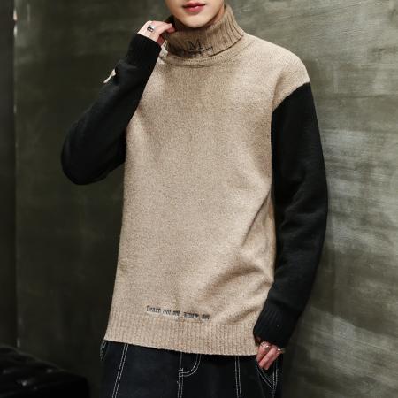新款潮牌日系秋冬季高领毛衣男士时尚韩版潮流个性帅气针织衫加厚翻领毛衣男保暖防寒毛衫 男装批发