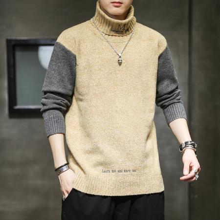 新款潮牌日系秋冬季高领毛衣男士时尚韩版潮流个性帅气针织衫加厚翻领毛衣男保暖防寒毛衫 男装批发