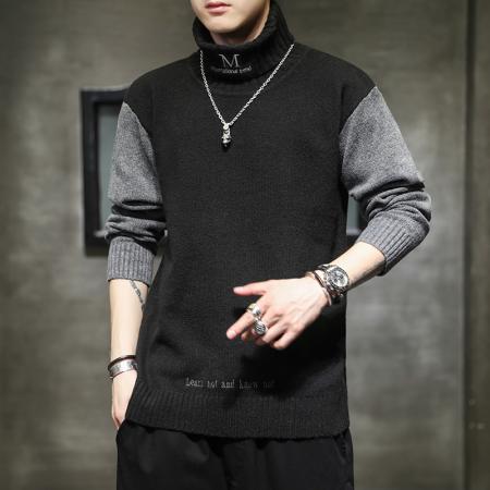 新款潮牌日系秋冬季高领毛衣男士时尚韩版潮流个性帅气针织衫加厚翻领毛衣男保暖防寒毛衫 男装批发
