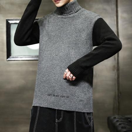 新款潮牌日系秋冬季高领毛衣男士时尚韩版潮流个性帅气针织衫加厚翻领毛衣男保暖防寒毛衫 男装批发