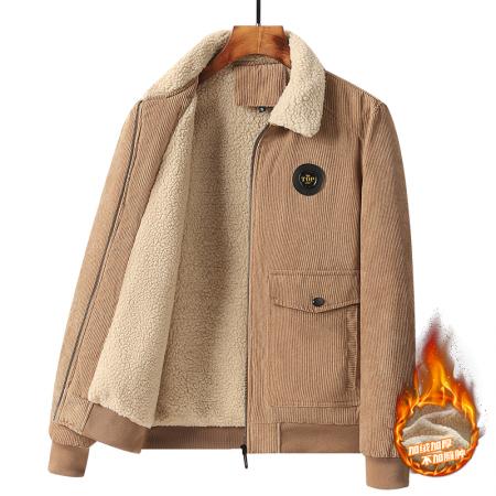 秋冬季中青年外套男羊羔绒加绒加厚灯芯绒工装时尚休闲宽松男士保暖棉衣 男装批发