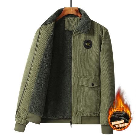 秋冬季中青年外套男羊羔绒加绒加厚灯芯绒工装时尚休闲宽松男士保暖棉衣 男装批发