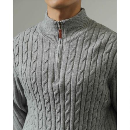 新款冬季高品质加厚保暖针织衫男士商务休闲提花半拉链套头卫衣毛衣男外套 男装批发