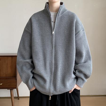 新款开衫毛衣男款秋冬季加厚慵懒风针织衫外套男士拉链卫衣 男装批发