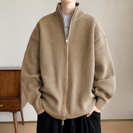 新款开衫毛衣男款秋冬季加厚慵懒风针织衫外套男士拉链卫衣 男装批发