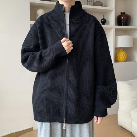 新款开衫毛衣男款秋冬季加厚慵懒风针织衫外套男士拉链卫衣 男装批发