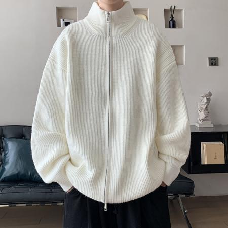 新款开衫毛衣男款秋冬季加厚慵懒风针织衫外套男士拉链卫衣 男装批发