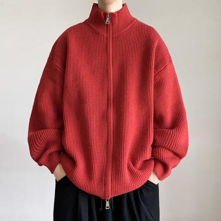 新款开衫毛衣男款秋冬季加厚慵懒风针织衫外套男士拉链卫衣 男装批发