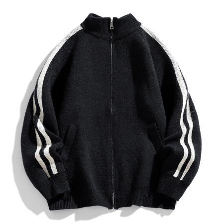 新款开衫毛衣男两条杠日系休闲夹克男经典毛衣外套男上衣秋冬棒球服 男装批发