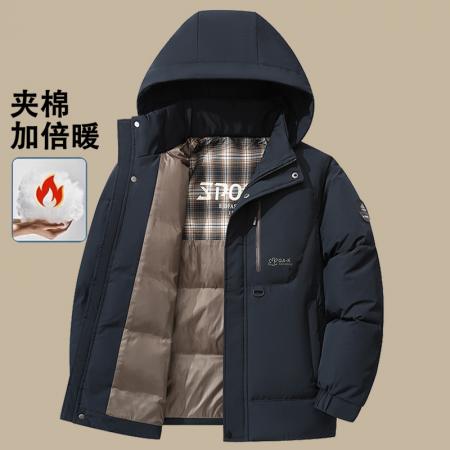 冬季时尚棉衣男士中商务休闲可拆卸连帽百搭冬装保暖上衣百搭防风加厚外套 男装批发