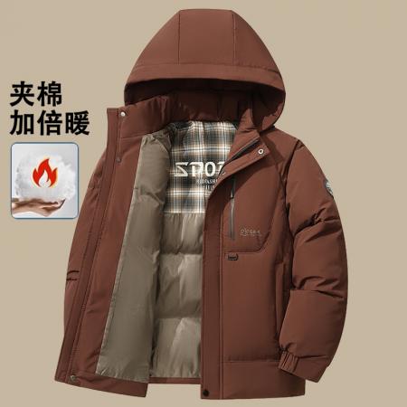 冬季时尚棉衣男士中商务休闲可拆卸连帽百搭冬装保暖上衣百搭防风加厚外套 男装批发