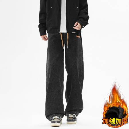 加绒美式牛仔裤男士春夏季新款垂感宽松复古直筒休闲潮牌阔腿长裤子 男装批发