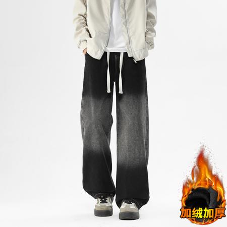 渐变牛仔裤男款潮牌ins高街休闲裤子宽松直筒阔腿拖地裤 男装批发