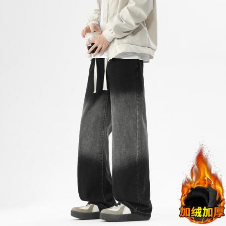 渐变牛仔裤男款潮牌ins高街休闲裤子宽松直筒阔腿拖地裤 男装批发