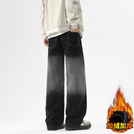 渐变牛仔裤男款潮牌ins高街休闲裤子宽松直筒阔腿拖地裤 男装批发