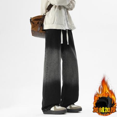 渐变牛仔裤男款潮牌ins高街休闲裤子宽松直筒阔腿拖地裤 男装批发