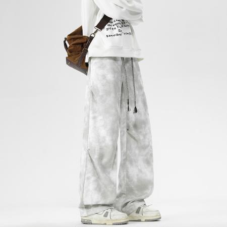 美式高街扎染脏脏裤男夏季新款宽松直筒大码阔腿裤男生休闲长裤子 男装批发