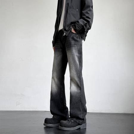 微喇洗水拖地牛仔裤纯色复古公版港风宽松直筒裤子工装休闲裤男女春装 男装批发