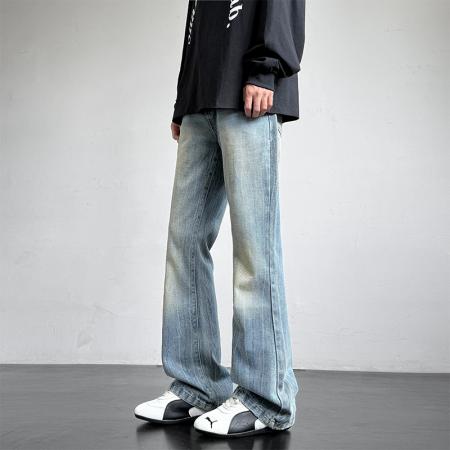 微喇洗水拖地牛仔裤纯色复古公版港风宽松直筒裤子工装休闲裤男女春装 男装批发