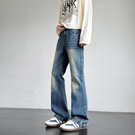 微喇洗水拖地牛仔裤纯色复古公版港风宽松直筒裤子工装休闲裤男女春装 男装批发