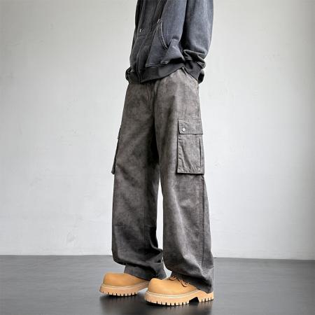 美式复古扎染脏脏裤男四季新款宽松直筒休闲长裤子工装纯棉设计感 男装批发