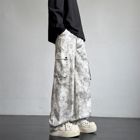 美式复古扎染脏脏裤男四季新款宽松直筒休闲长裤子工装纯棉设计感 男装批发