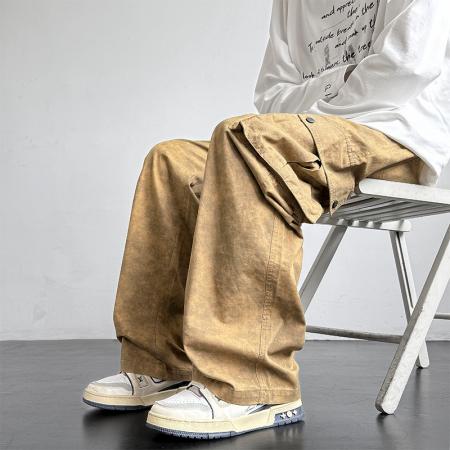 美式复古扎染脏脏裤男四季新款宽松直筒休闲长裤子工装纯棉设计感 男装批发