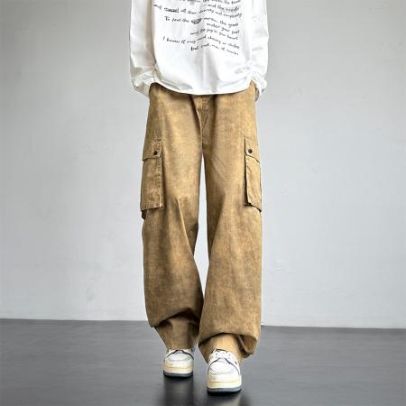 美式复古扎染脏脏裤男四季新款宽松直筒休闲长裤子工装纯棉设计感 男装批发