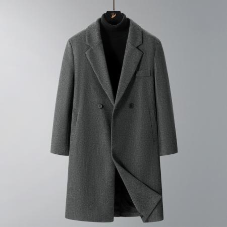 过膝中长款毛呢大衣男新款休闲宽松高级毛呢中长款风衣青少年韩版潮流大码潮牌呢子外套男 男装批发