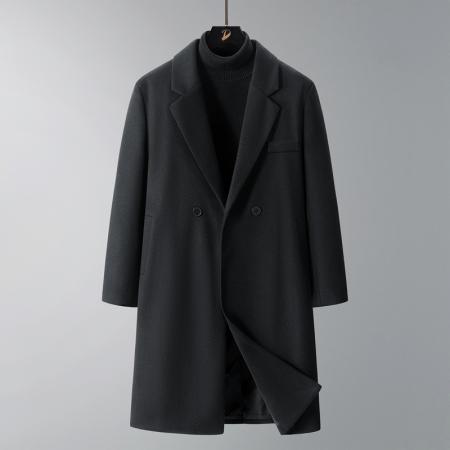 过膝中长款毛呢大衣男新款休闲宽松高级毛呢中长款风衣青少年韩版潮流大码潮牌呢子外套男 男装批发