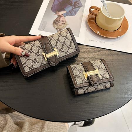 TJ2085# 网红小众设计时尚钱包女短款多卡位三折叠搭扣手拿高颜值长款钱夹