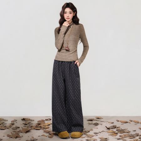 FA48734# 美式复古高领长袖t恤女秋冬季新款修身软糯内搭打底上衣 服裝批發女裝批發服飾貨源